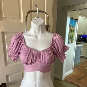 Vintage O.Vianca Size Small Mauve Short Sleeved Crop Blouse With Tie Back